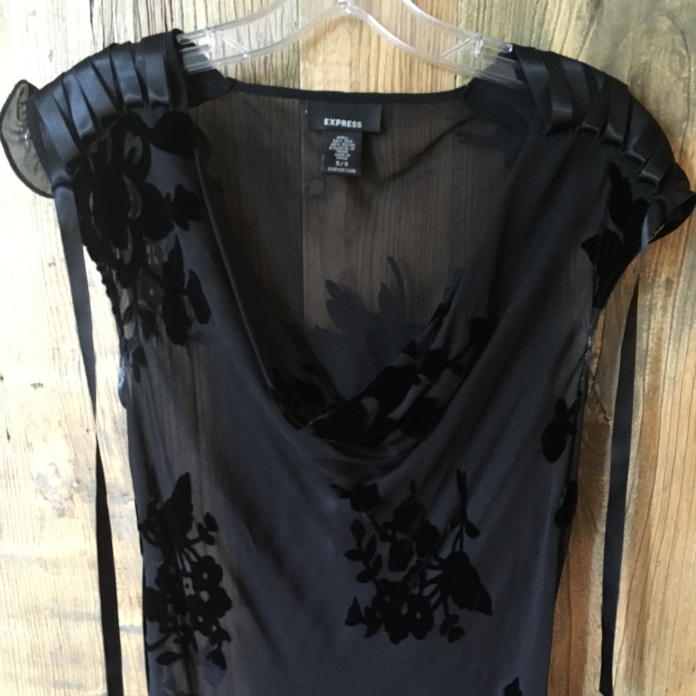 EXPRESS Sheer black velvet flowers & silk tunic